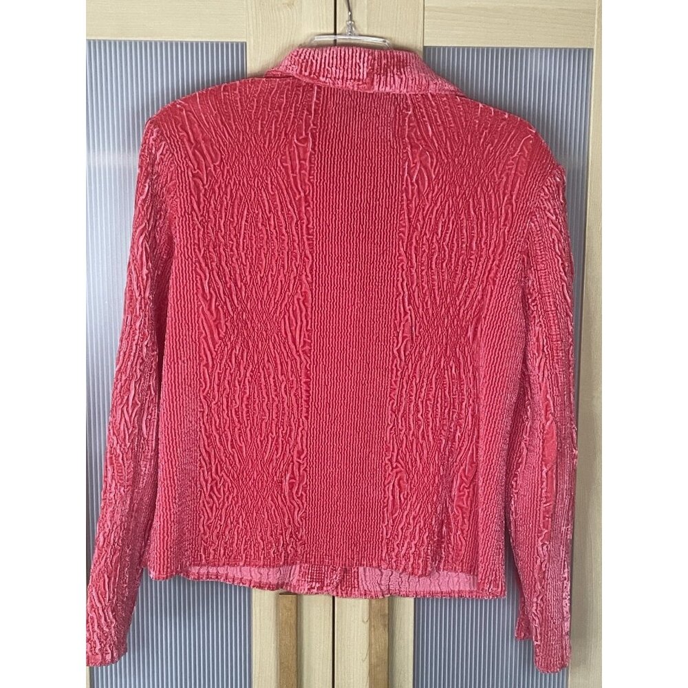 Rhonda Stark Jacket Womens Medium Red Textured Crinkle Cardigan Blazer Velvet - Picture 5 of 6